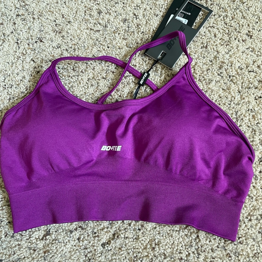 Bo+Tee Large purple sports bra NWT